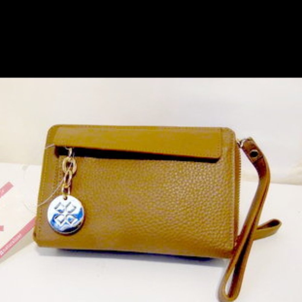 Naturalizer Wheat Color Pebble Leather Double Zipper Wallet